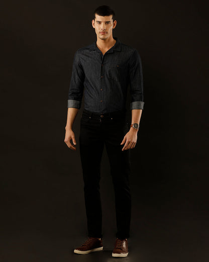 Men's Slim Fit Solid Denim Casual Shirt (CUSAN)