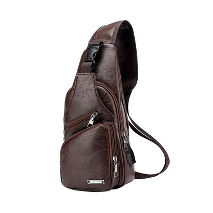 PU Leather USB Chest Bag