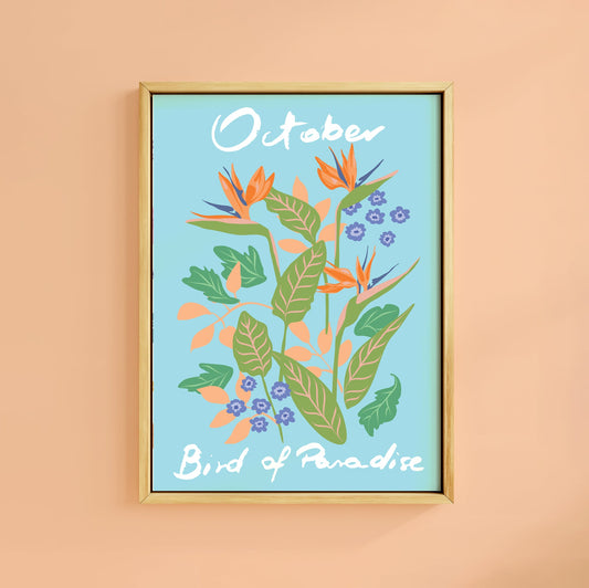 OCTOBER BIRD OF PARADISE BIRTH FLOWER PRINT