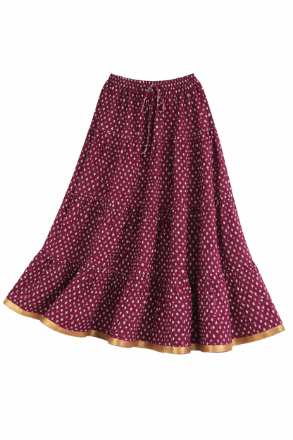 Blackfever Elegant deep plum purple base Printed Tiered Skirt – Free Size