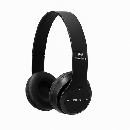 P47 Wireless Bluetooth Headphones – Handsfree Noise Cancelling Over-Ear Headset with Mic, Stereo Sound, Foldable Earphones Compatible with iPhone, Samsung S22, Huawei & More