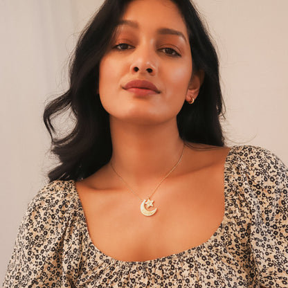 Cherish To The Moon & Back Necklace | 18k Gold Plated