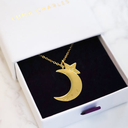 Cherish To The Moon & Back Necklace | 18k Gold Plated