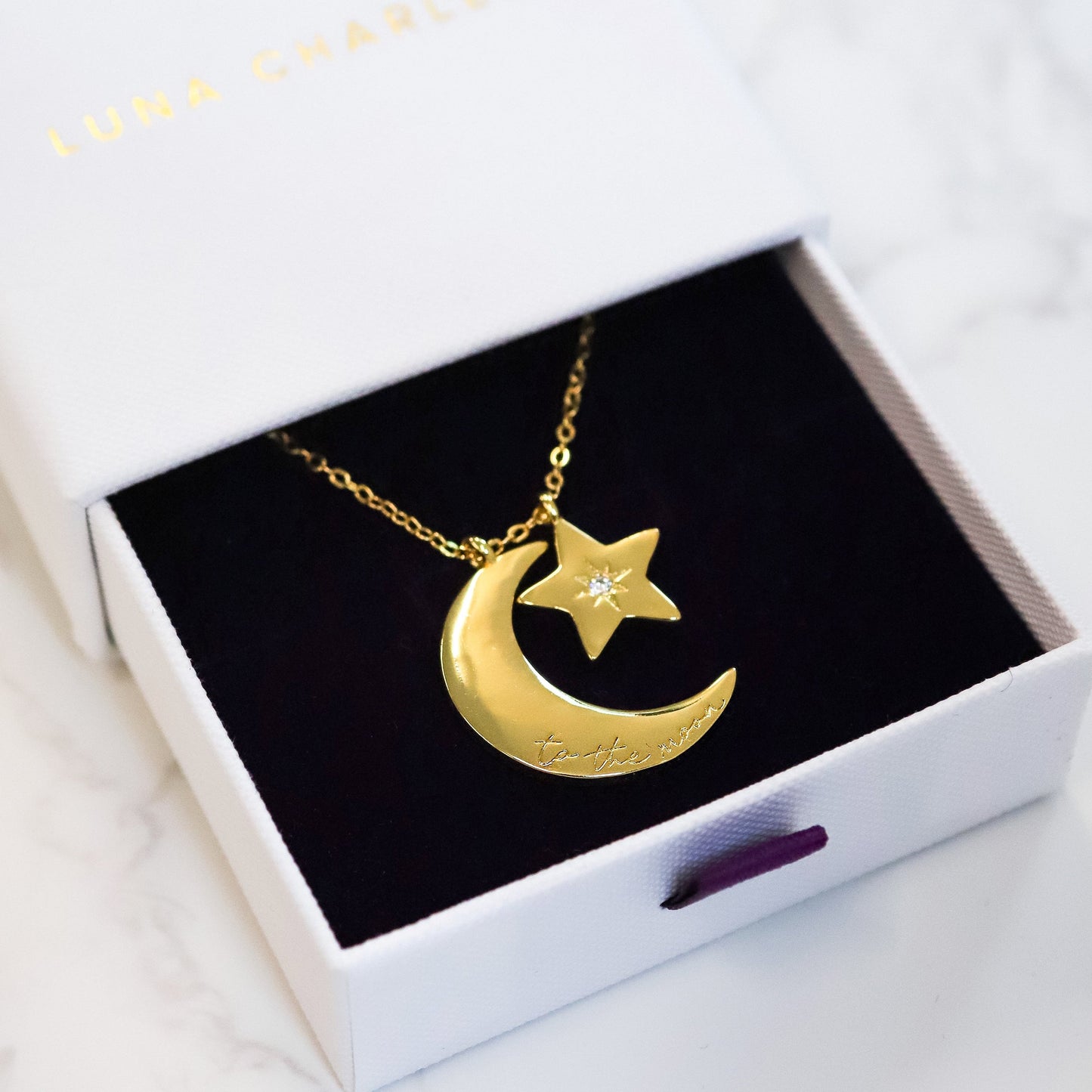 Cherish To The Moon & Back Necklace | 18k Gold Plated