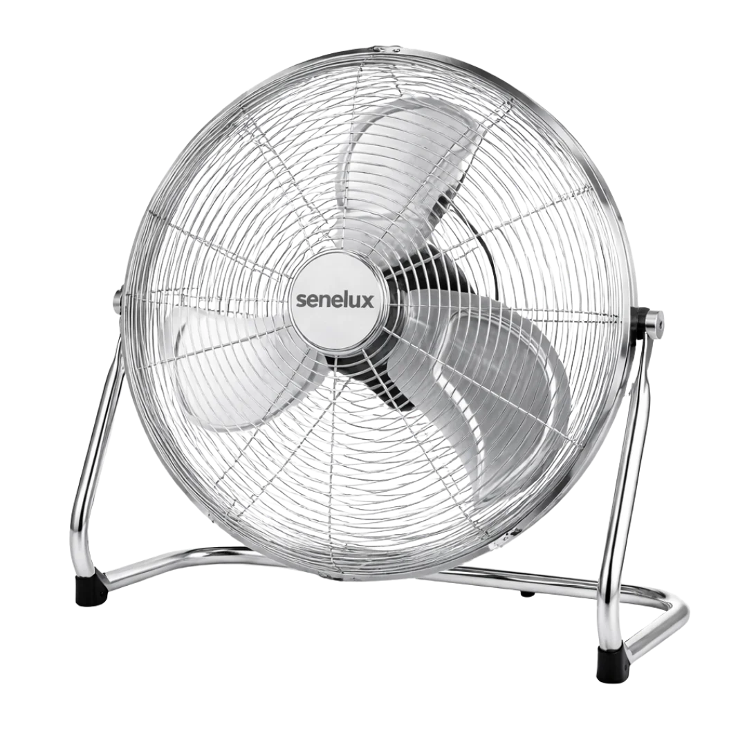 Ventilateur de sol chromé pour maisons, salles de sport, chambres et cuisines | avec 3 vitesses et inclinaison réglable