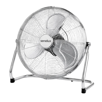 Ventilateur de sol chromé pour maisons, salles de sport, chambres et cuisines | avec 3 vitesses et inclinaison réglable