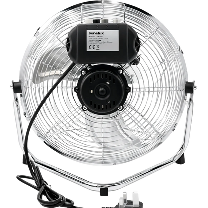 Ventilateur de sol chromé pour maisons, salles de sport, chambres et cuisines | avec 3 vitesses et inclinaison réglable