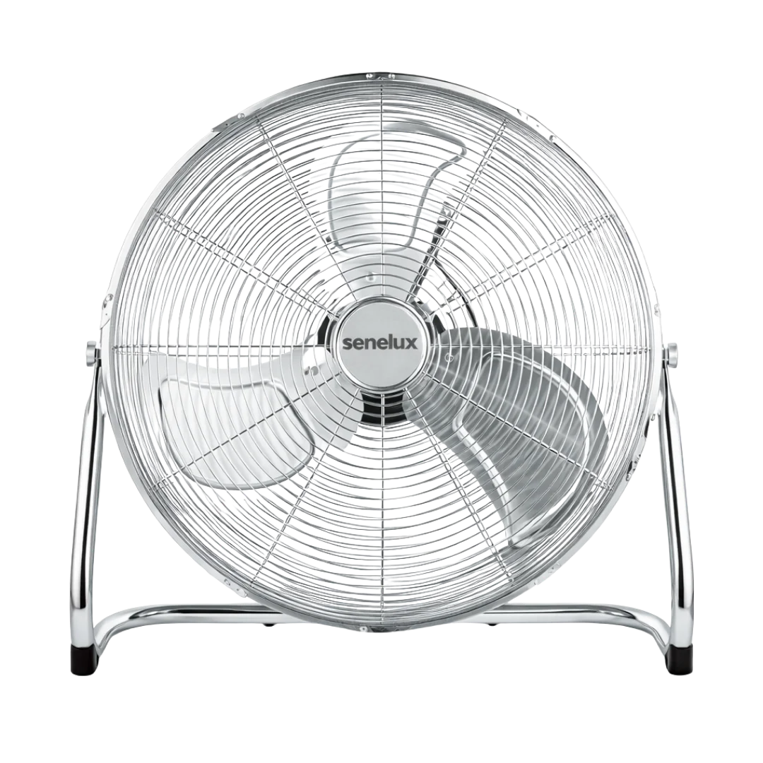 Ventilateur de sol chromé pour maisons, salles de sport, chambres et cuisines | avec 3 vitesses et inclinaison réglable