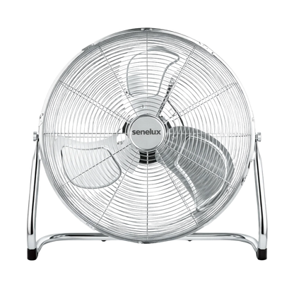 Ventilateur de sol chromé pour maisons, salles de sport, chambres et cuisines | avec 3 vitesses et inclinaison réglable