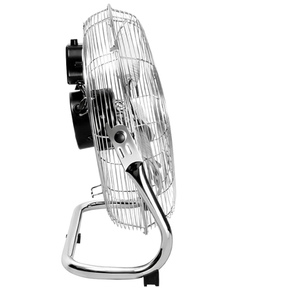 Ventilateur de sol chromé pour maisons, salles de sport, chambres et cuisines | avec 3 vitesses et inclinaison réglable