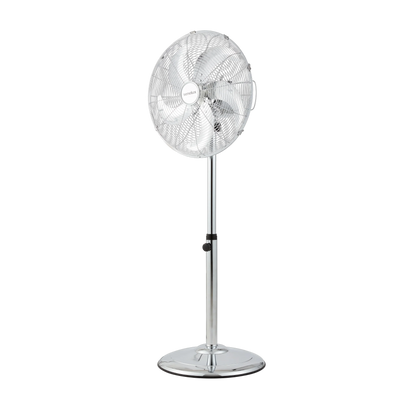 Senelux 16 Inch Metal Pedestal Floor Fan, Chrome Standing Fan with 5 Blades, Oscillating Function, 3 Speed Settings, Adjustable Height