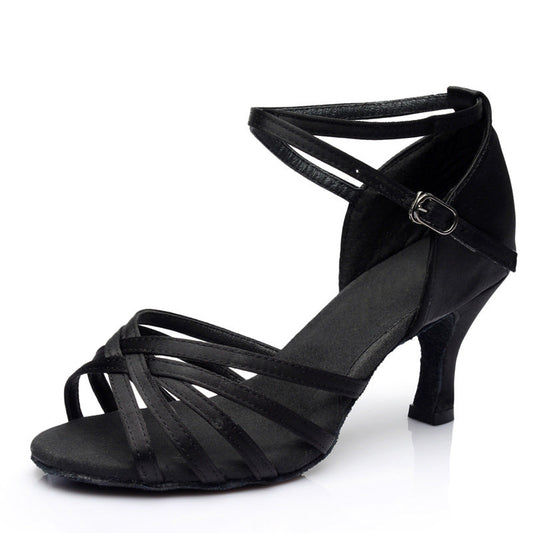 Chaussures de danse latine pour femmes adultes avec talons moyens à hauts, chaussures d'entraînement de danse latine pour l'intérieur