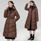 Women's  Wave Stitching Padded Jacket Hooded Mid-length Over-knee Coat
