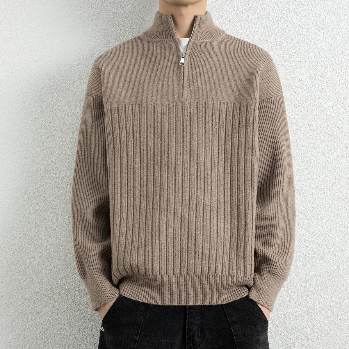 Men's  Relaxed Fit Stand Collar Knitted Jacket