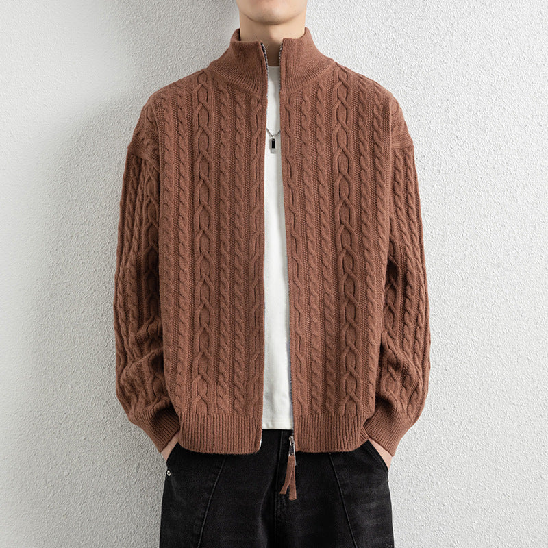 Men's Vintage Cable Knit Zip-Up Cardigan Jacket