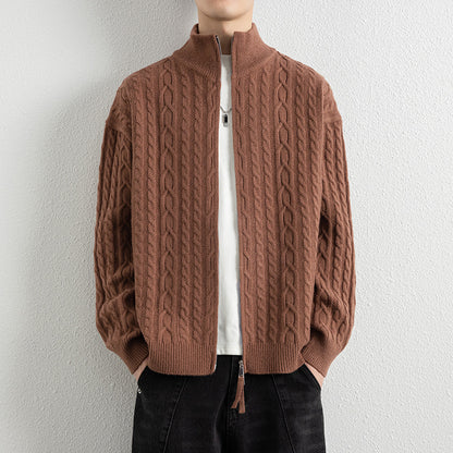 Men's Vintage Cable Knit Zip-Up Cardigan Jacket