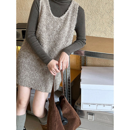 Layered Wool Knit Sweater Dress