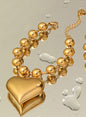Exaggerated bead chain 18K gold heart pendant necklace