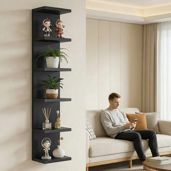 5-Tier Wall Floating Shelf 31.5", Wood-Style Display Rack for Books & Plants