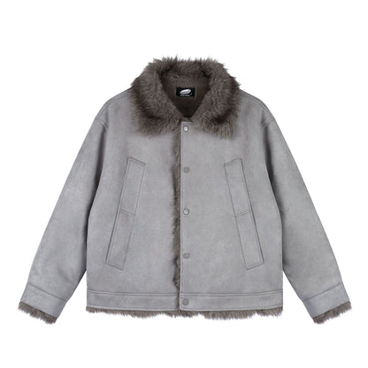 Women's Fleece-Lined Suede Lapel Collar Jacket
