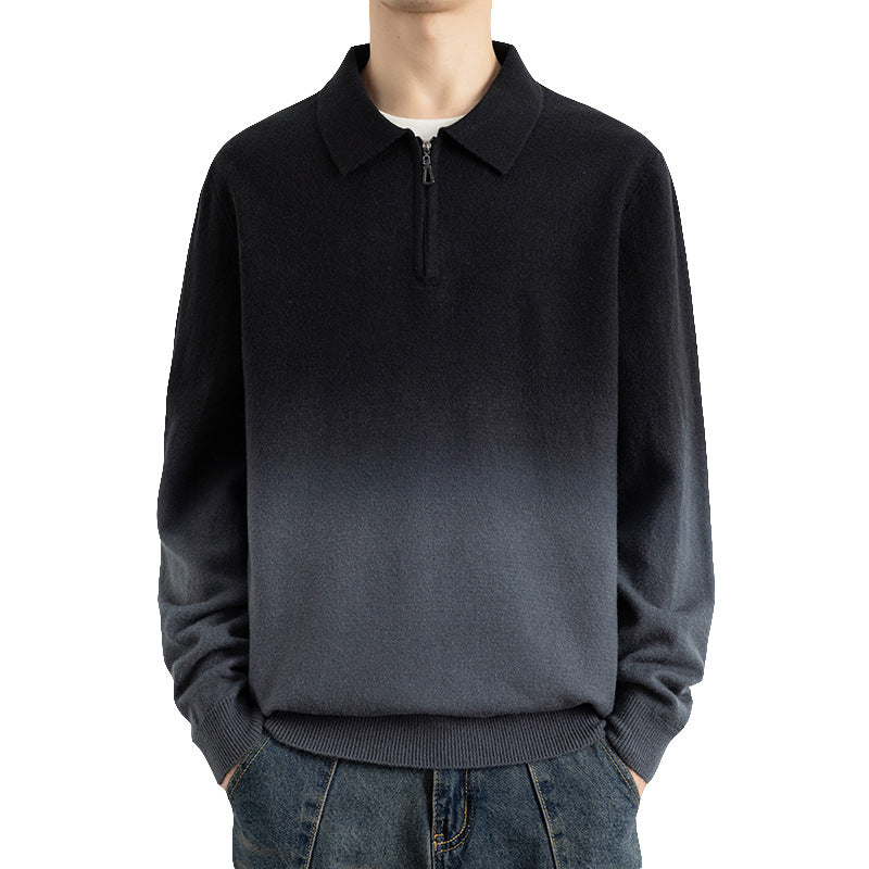 Men's Gradient Half Zip Lapel Collar Relaxed Fit Sweater