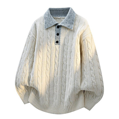 Men's Preppy Loose Fit Knit Polo Sweater