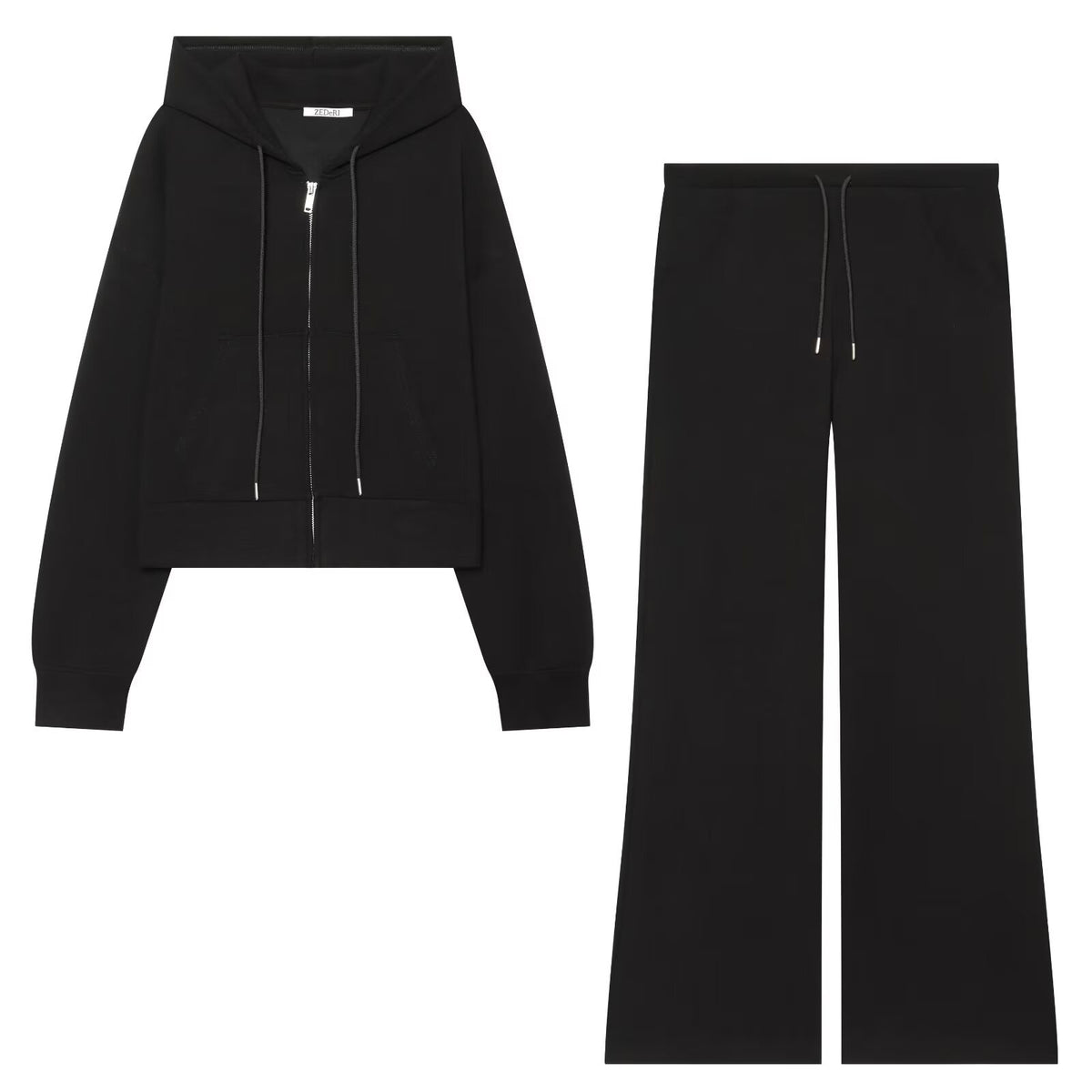 Zipper hooded double-sided fabric hoodie+pants set