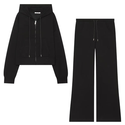 Zipper hooded double-sided fabric hoodie+pants set
