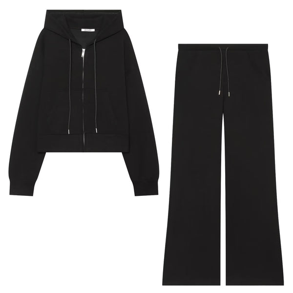 Zipper hooded double-sided fabric hoodie+pants set