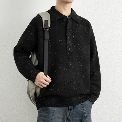 Men's  Lapel Collar Loose Knit Sweater