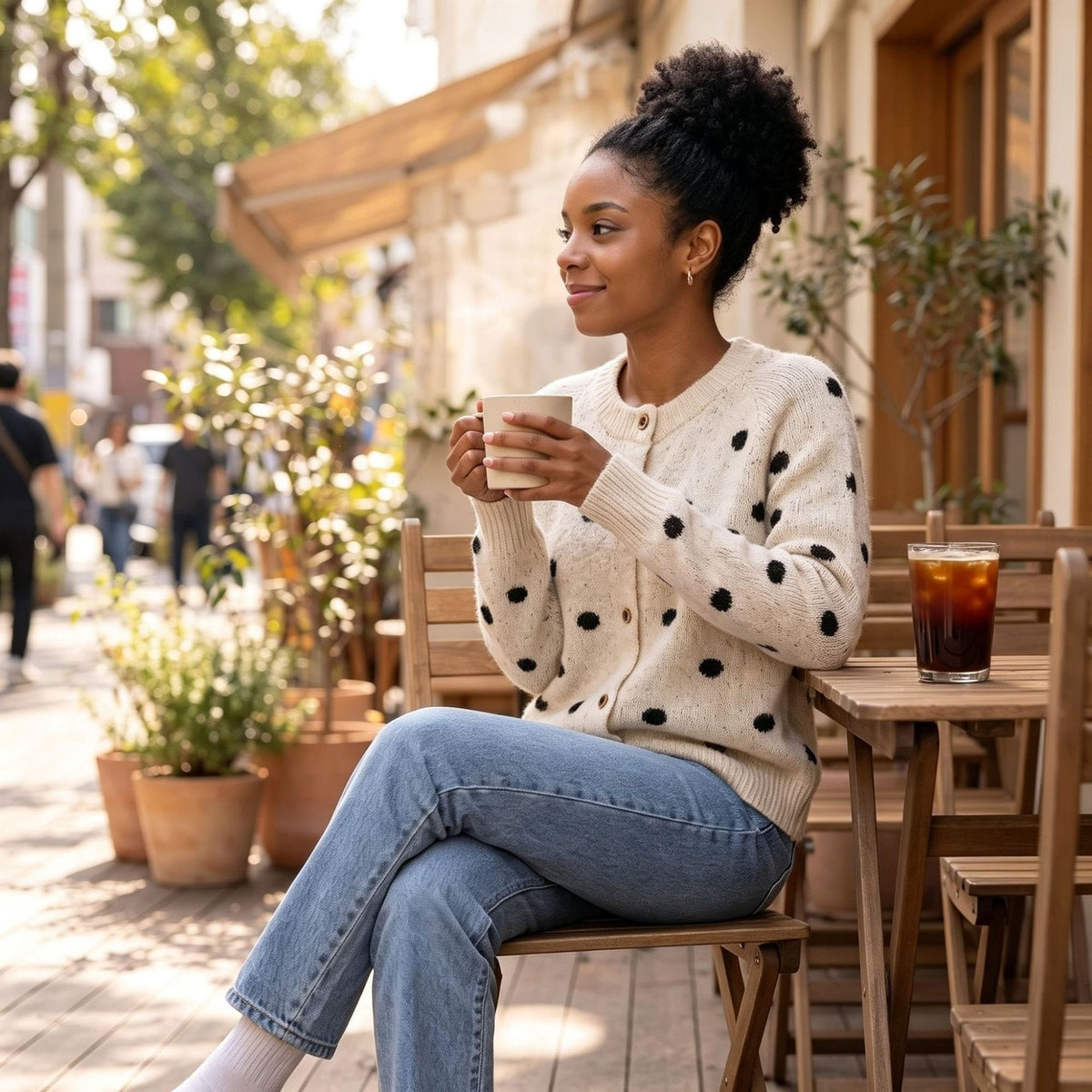 Polka dot round neck sweater