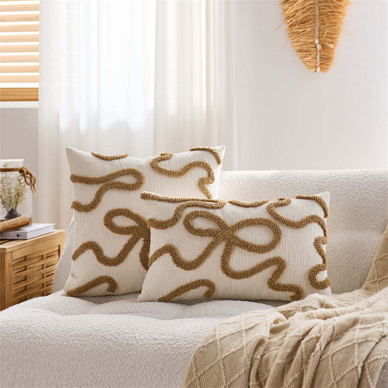 Bow Line Embroidered Pillow Cover