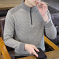 Men's Casual Striped Long Sleeve Mock Neck Half Zip Pullover T-Shirt