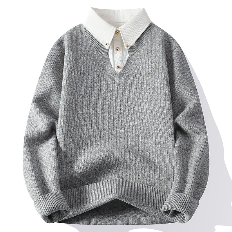 Men's Premium Fake Two-Piece Lapel Knit Sweater