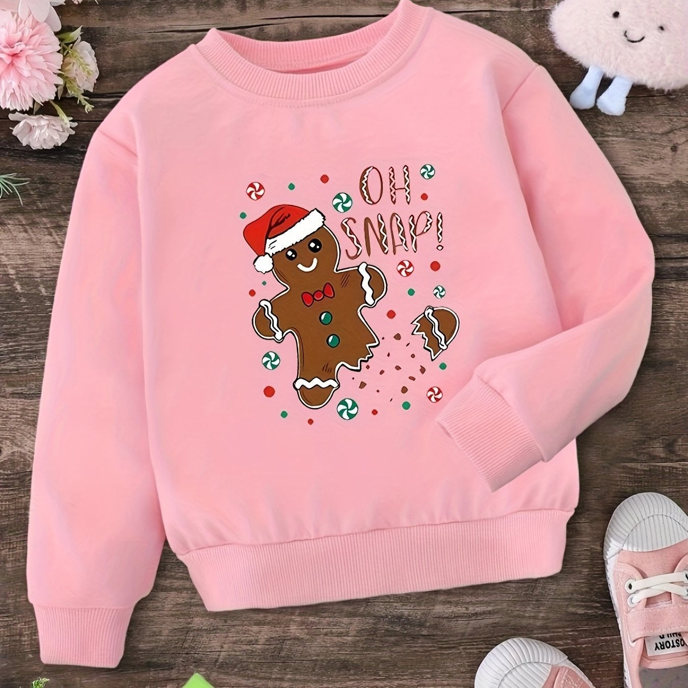 Kids Christmas Gingerbread Graphic Crew Neck Sweatshirts