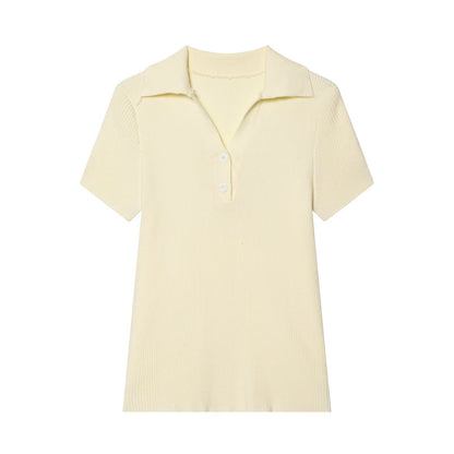 Style Knit Short Sleeve Polo Shirt for Women
