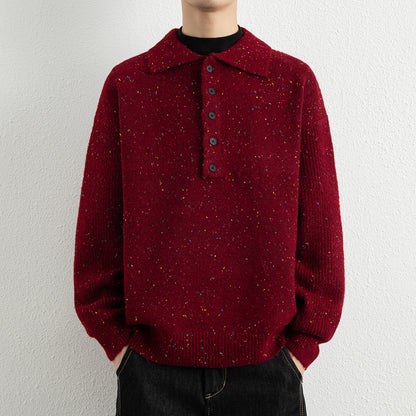 Men's  Lapel Collar Loose Knit Sweater