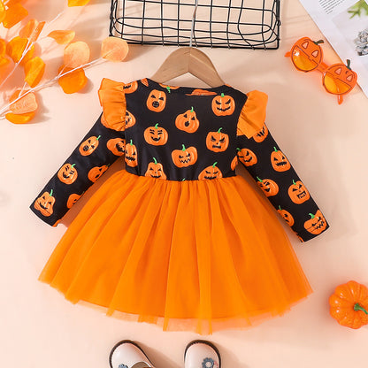 Halloween Girl's Pumpkin Dress Long Sleeve
