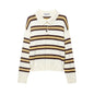 Loose contrasting striped polo shirt collar pullover knit sweater