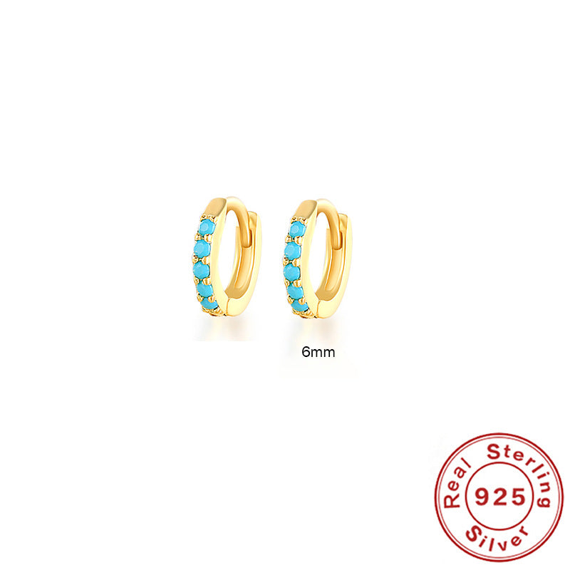 Earrings with Turquoise and Diamond Inlay 18K Gold Plated Stud