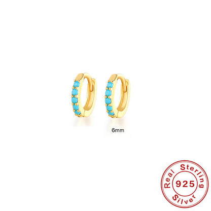 Earrings with Turquoise and Diamond Inlay 18K Gold Plated Stud