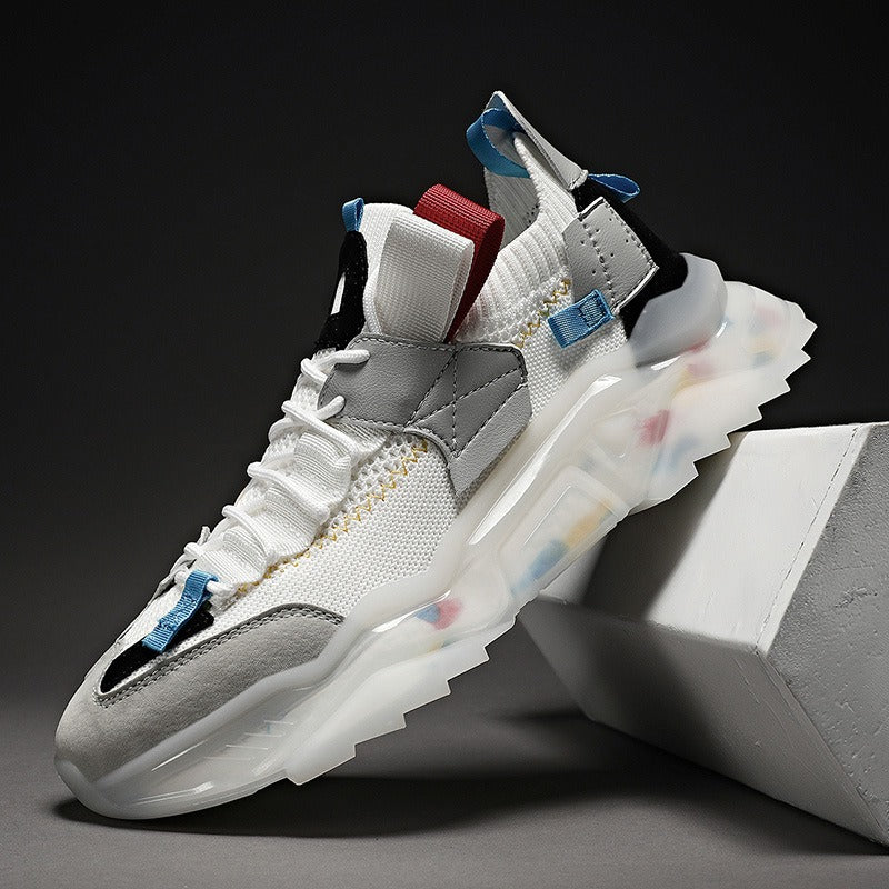 Baskets Homme Grandes Nouvelles Décontractées Respirantes à Semelle Épaisse Tendance Chaussures Papa Légères Chaussures de Course en Tissu Volant