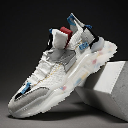 Baskets Homme Grandes Nouvelles Décontractées Respirantes à Semelle Épaisse Tendance Chaussures Papa Légères Chaussures de Course en Tissu Volant