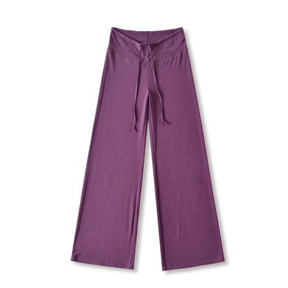 Solid color loose wide leg hanging drawstring straight leg pants