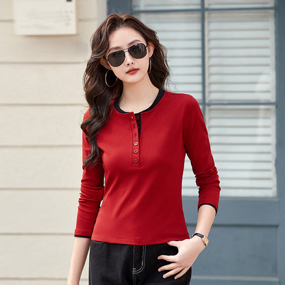 Round neck open button  T-shirt