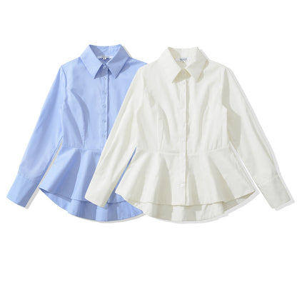 Slim fit umbrella hem button down long sleeved shirt for women