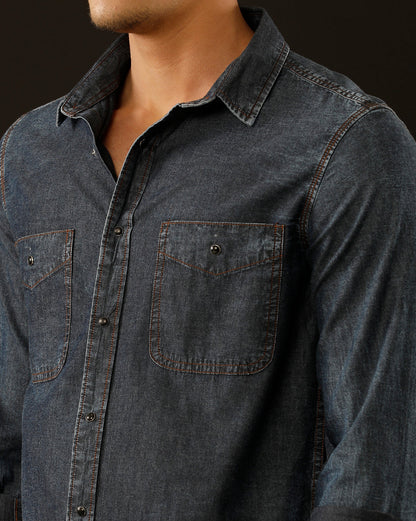 Men's Slim Fit Solid Denim Casual Shirt (DACUL)