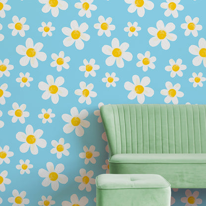 DAISY DAYDREAM SOFT BLUE WALLPAPER