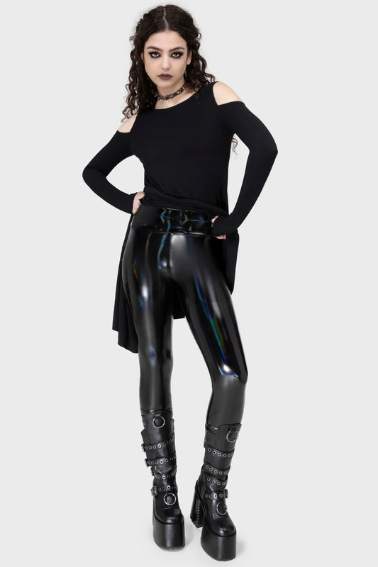 Killstar Darkwaves & Raves Hi-Shine PU Leggings - Size 22 Left Only!