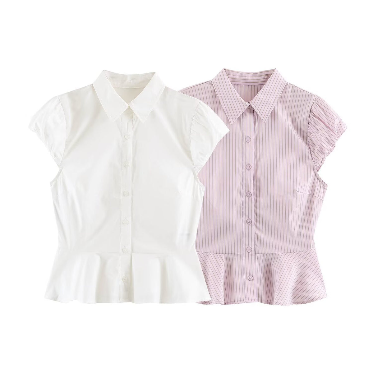 Single breasted striped ruffle edge shirt for women